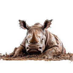 Obraz premium rhinoceros wallowing in mud transparent background