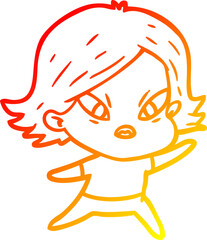 warm gradient line drawing of a cartoon stressed woman