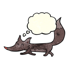 cartoon little wolf with thought bubble