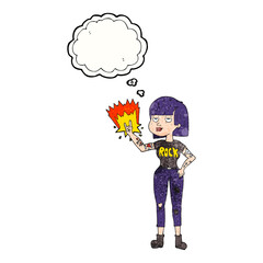 freehand drawn thought bubble textured cartoon rock girl
