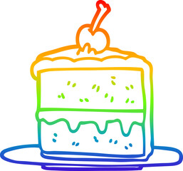 rainbow gradient line drawing of a cartoon chocolate cake