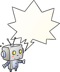 cute cartoon surprised robot with speech bubble in smooth gradient style