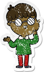distressed sticker of a cartoon boy wearing spectacles