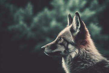 Portrait of fox in the forest, duotone. Beautiful illustration picture. Generative AI