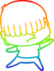 rainbow gradient line drawing of a cartoon boy with untidy hair
