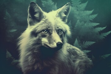 Portrait of fox in the forest, duotone. Beautiful illustration picture. Generative AI