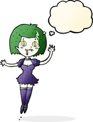 cartoon happy vampire girl with thought bubble