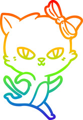 rainbow gradient line drawing of a cute cartoon cat