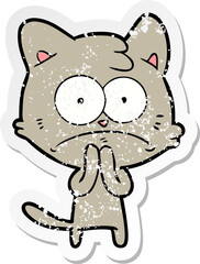 distressed sticker of a cartoon nervous cat