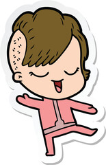 sticker of a happy cartoon girl