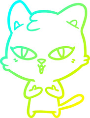 cold gradient line drawing of a cartoon cat