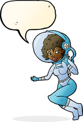 cartoon space woman with speech bubble