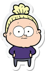 sticker of a cartoon happy old woman