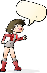 cartoon girl in leather jacket with speech bubble