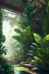 Fototapeta premium Beautiful botanical garden with tropical plants. 3d rendering.