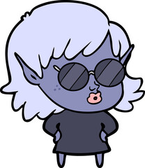 pretty cartoon elf girl with sunglasses