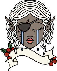 Retro Tattoo Style crying elf rogue character face