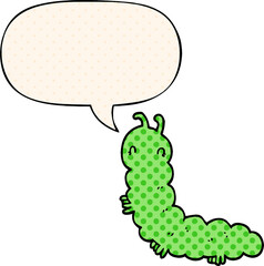 cartoon caterpillar with speech bubble in comic book style