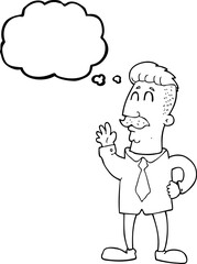 Fototapeta premium freehand drawn thought bubble cartoon office man waving