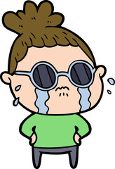 cartoon crying woman wearing sunglasses