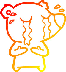 warm gradient line drawing of a cartoon crying bear