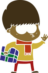 nervous flat color style cartoon boy