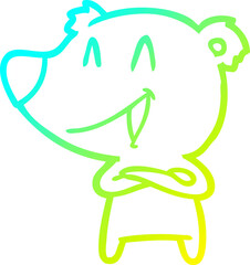 cold gradient line drawing of a laughing bear with crossed arms cartoon