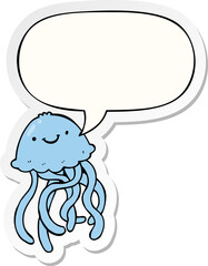 cartoon happy jellyfish with speech bubble sticker