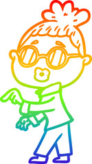 rainbow gradient line drawing of a cartoon woman wearing spectacles