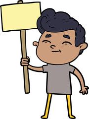 happy cartoon man with sign