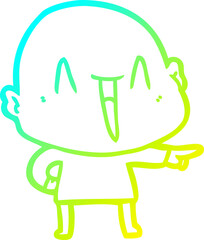 cold gradient line drawing of a happy cartoon bald man