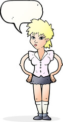 cartoon woman with hands on hips with speech bubble