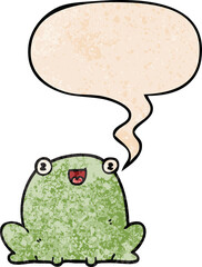 cute cartoon frog with speech bubble in retro texture style