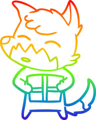 rainbow gradient line drawing of a cartoon fox