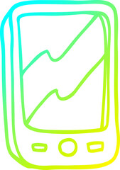 cold gradient line drawing of a cartoon red mobile phone
