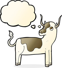 cartoon cow with thought bubble