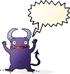 cartoon little devil with speech bubble