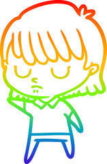 rainbow gradient line drawing of a cartoon woman