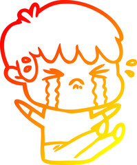 warm gradient line drawing of a cartoon boy crying