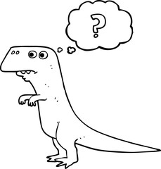 freehand drawn thought bubble cartoon confused dinosaur