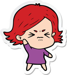 sticker of a cartoon angry girl