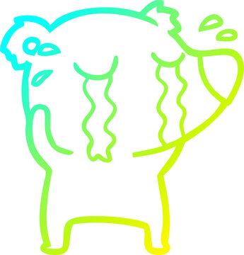 recommend clip art: cold gradient line drawing of a cartoon crying bear