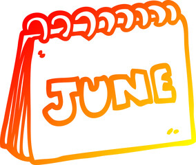 warm gradient line drawing of a cartoon calendar showing month of june