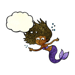 cartoon mermaid with thought bubble
