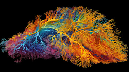 The invisible world of the human brain: a detailed 3D map shows 50,000 cells, 130 million synapses and reveals new patterns of neuronal connection. Generative AI.