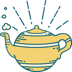 illustration of a traditional tattoo style steaming teapot