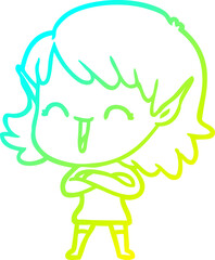 cold gradient line drawing of a cartoon elf girl