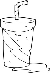 freehand drawn black and white cartoon junk food cola drink