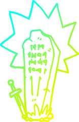 cold gradient line drawing of a cartoon heros grave