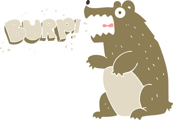 flat color illustration of bear burping